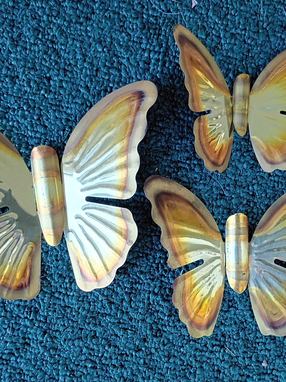 Vintage Homco Brass Two Tone Butterflies 3 Sizes Hanging Wall Decor